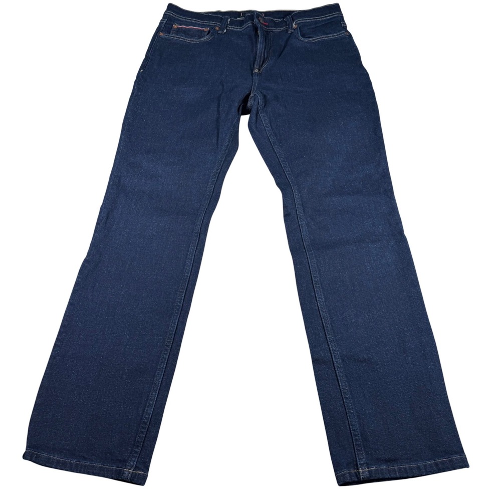 Tommy Hilfiger Straight‎ Leg Jeans Mens 34x32 (FITS 33 X 30) Blue Stretch HEMMED